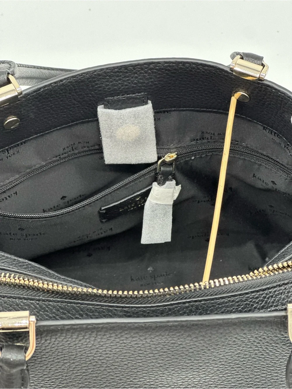 kate spade Black Pebbled Leather Structured Satchel with Gold Hardware
